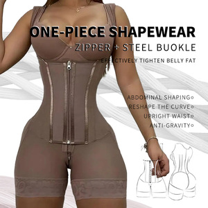 Tunique grande taille européenne et américaine en nylon, anti-bactérienne, sculptante, à fines bretelles, boutonnée, avec fermeture éclair sur le devant et taille ajustée - Product Image 2