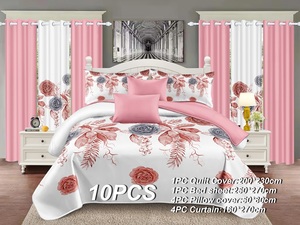 Ensemble de literie en polyester à imprimé de grandes fleurs vertes, 10 pièces, taille King - Product Image 3