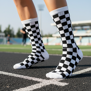 Customizable Logo <b>White</b> Checkered Pattern Sporty Athlete Sports <b>Socks</b> Colorful Digital Anti-Bacterial Sweat Resistant for Autumn - Product Image 3