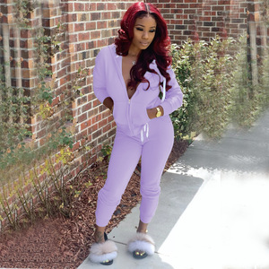 Setelan Olahraga Wanita Ukuran Besar Warna Solid 2026, Sweatshirt Lengan Panjang dengan Ritsleting dan Celana Jogger, Warna Pink, 2 Potong - Product Image 5