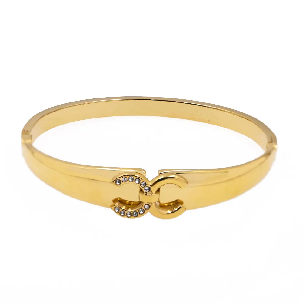 High Stainless Steel Waterproof Designer C Letter Zircon Brand Gold Plated Fashion Jewelry Cuff Bangles Bracelet Women