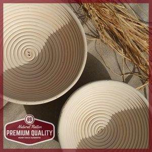 Ensemble de paniers à pain rond Banneton \ u2013 bol à pâte brotform en rotin fait à la main avec doublure en tissu, outils au levain cuisson Sup - Product Image 5
