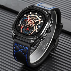 Montre de luxe de qualité pour homme Skmei 9313, étanche, carrée, avec cadran en verre multicolore et bracelet en cuir pour les affaires - Product Image 5