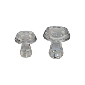 Large Mushroom Shaped Glass Tealight Candle Holder Transparent Home Decoration Atmosphere Tabletop Features Wholesale Available