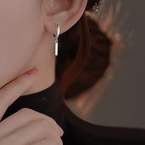 925 <b>Sterling</b> <b>Silver</b> <b>Drop</b> <b>Earrings</b> Women Geometric Bar Minimalist Style Everyday Wear Platinum Plated Brass ES 059 - Product Image 3