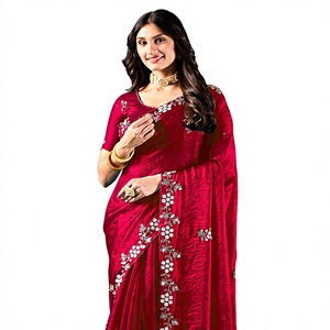 Vexotrend Indian Designer Women's Velvet Satin <b>Saree</b> Beautiful Patola Design Traditional Style Wedding Diwali Party Wear Wrinkle - Product Image 1