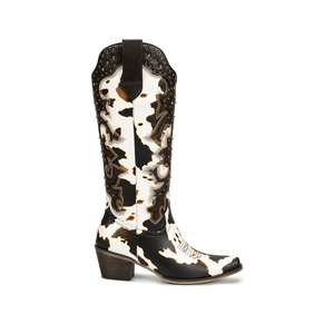 WETKISS <span class=keywords><strong>Stivali</strong></span> da Cowgirl Western da Donna con MOQ Basso, <span class=keywords><strong>Stivali</strong></span> <span class=keywords><strong>Alti</strong></span> al Ginocchio con Stampa Mucca e Borchie, Punta Affusolata, Tacco Largo, <span class=keywords><strong>Stivali</strong></span> Lunghi da Cowboy per il Giorno di Gioco - Product Image 2