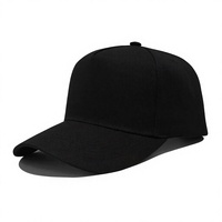 Gorra de Béisbol Negra de 5 Paneles, Ajustable, de Algodón, con Cierre a Presión, Estilo Casual y Deportivo