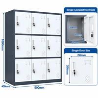 Casier de rangement métallique, casier scolaire en acier thermolaqué, serrure individuelle sur chaque porte, armoire de rangement pour le personnel de classe