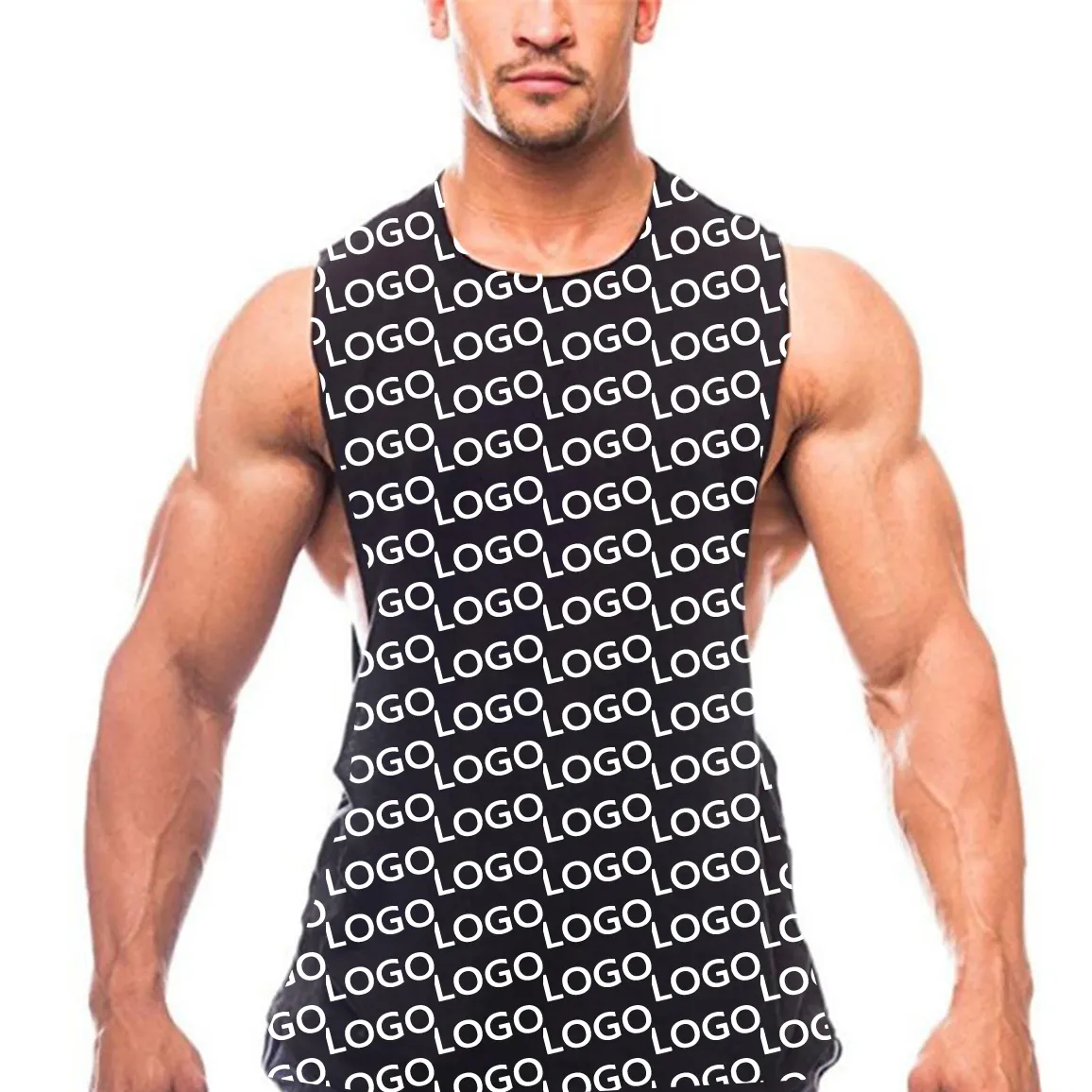 Kustom Baru 2023 HITAM Label Pribadi Katun Olahraga Pria Tanpa Lengan T Shirt Potongan Kebesaran Kebugaran Gym Tank Top Pria