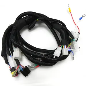 Customized electric motorcycle brake cables black braided tubing horn wiring rear brake light engine wire harness