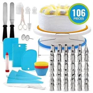 Kit de Decoración de Pasteles Multifuncional de 106 Piezas, Juego de Soporte Giratorio para Pasteles, Tubo de Repostería, Herramienta para Fondant, Suministros de Repostería para Cocina - Product Image 1