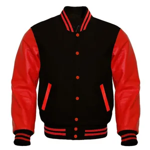 Wholesale Varsity Letterman Baseball Jacket Custom Design Retro Leather Sleeves Vintage Bomber Style Varsity Jacket For Men