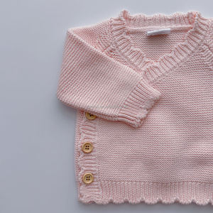 Cardigan à manches longues en tricot machine rose pêche pour bébé fille avec bord festonné, boutons en bois, point de liens, <span class=keywords><strong>manteau</strong></span> pour nouveau-né, pulls d'automne - Product Image 5