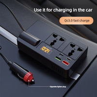 Convertisseur de puissance pour voiture 200W, DC 12V-24V vers AC 220V avec affichage numérique pour ordinateur portable, chargeur de téléphone, utilisation automobile