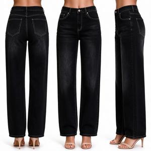 Jean droit <span class=keywords><strong>taille</strong></span> <span class=keywords><strong>basse</strong></span> pour <span class=keywords><strong>femme</strong></span>, broderie florale, détails marguerites blanches, style décontracté streetwear - Product Image 3