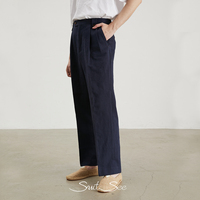 RTS/OEM Nouveau design Pantalon décontracté en lin pour homme, jambe droite, double pantalon plissé pour homme Vintage Old Money Style