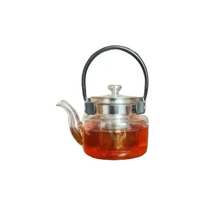 Paslanmaz çelik çay demlik ile uzun borosilikat cam çaydanlık ve kolu 800 1200 1500ML büyük hacimli