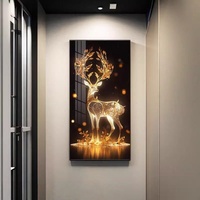 Décoration murale moderne en aluminium doré avec cerf, LED et porcelaine, impression animalière, élégante pour la maison, chambre et salon de luxe