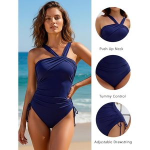 One Piece <b>Swimsuit</b> Women Crossed Halter Tummy Control Modest <b>Full</b> <b>Coverage</b> Bathing Suit for Vacation - Product Image 4
