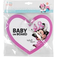 Autocollant de voiture en vinyle auto-adhésif à ventouse « Bébé à bord » pour Disney Minnie Mouse, autocollant de dessin animé avec lamination brillante en forme de cœur