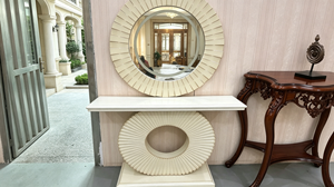 KUSIMI Tables consoles d'entrée en bois au design géométrique classique et élégant, couleur blanc, pour couloir et entrée - Product Image 2