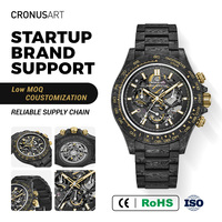 Montre-bracelet mécanique ronde pour homme CRONUSART avec un boîtier en fibre de carbone, un cadran squeletté et des aiguilles lumineuses