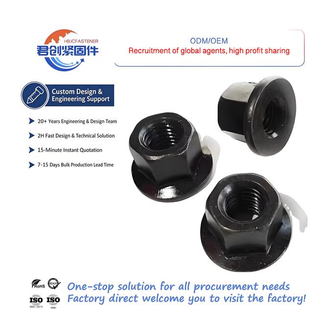 Black Oxide Finish Hexagon Head Serrated Flange Nut with Nylon Insert Lock for Mining Applications
