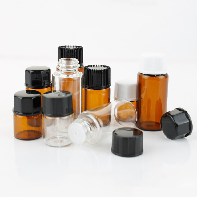 Clear Mini Glass Vials Screw Cap Empty Orifice Reducer Sample Bottles Dram Small Hole 1ml 2ml 3ml 5ml for Perfume Essential Oils