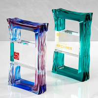 Nouveaux trophées transparents en cristal bleu, design élégant, trophées primés, haute qualité, gravure laser personnalisée, cadeaux d'affaires