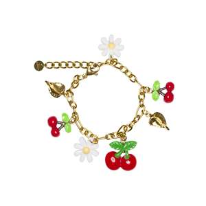 สร้อยข้อมือแฟชั่น สแตนเลสสตีล 316L ชุบทอง PVD ประดับจี้เชอร์รี่และเดซี่ เครื่องประดับสำหรับผู้หญิง - Product Image 1