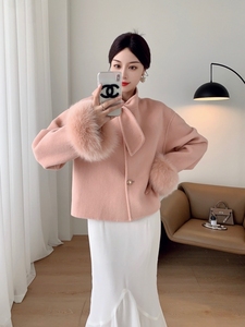 Nouveau <span class=keywords><strong>Manteau</strong></span> d'<span class=keywords><strong>Hiver</strong></span> Slim en Laine Double Face avec Nœud et Poignets Entièrement Doublés en Fourrure de Renard pour <span class=keywords><strong>Femme</strong></span> Enceinte - Product Image 2