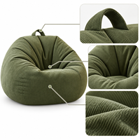 Fauteuil pouf géant pour adultes en velours côtelé vert mousse, surdimensionné, avec poignée de transport ronde, compressé, rembourré épais et rebondissant, pour un confort optimal
