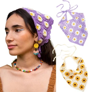 Q & Y donna primavera estate accessori per capelli fatti a mano fazzoletto per capelli margherita girasole motivo uncinetto triangolare Bandana fascia - Product Image 2