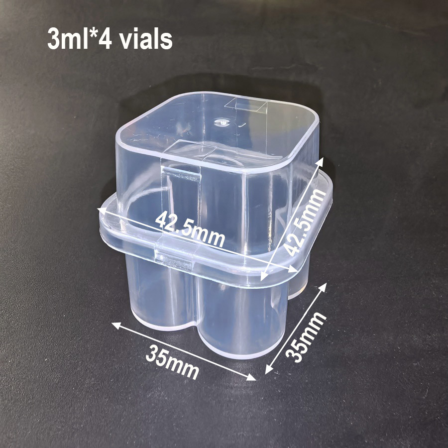 Soporte transparente para 4 viales de 3 ml