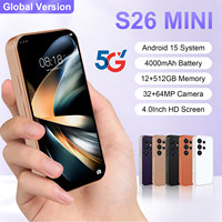 S26 MINI Teléfono Inteligente de Bolsillo Ultra Pequeño, 4.0 Pulgadas, 12+512GB, 5G LTE, Doble SIM, Desbloqueo Facial, Mini Teléfono Móvil Android Portátil