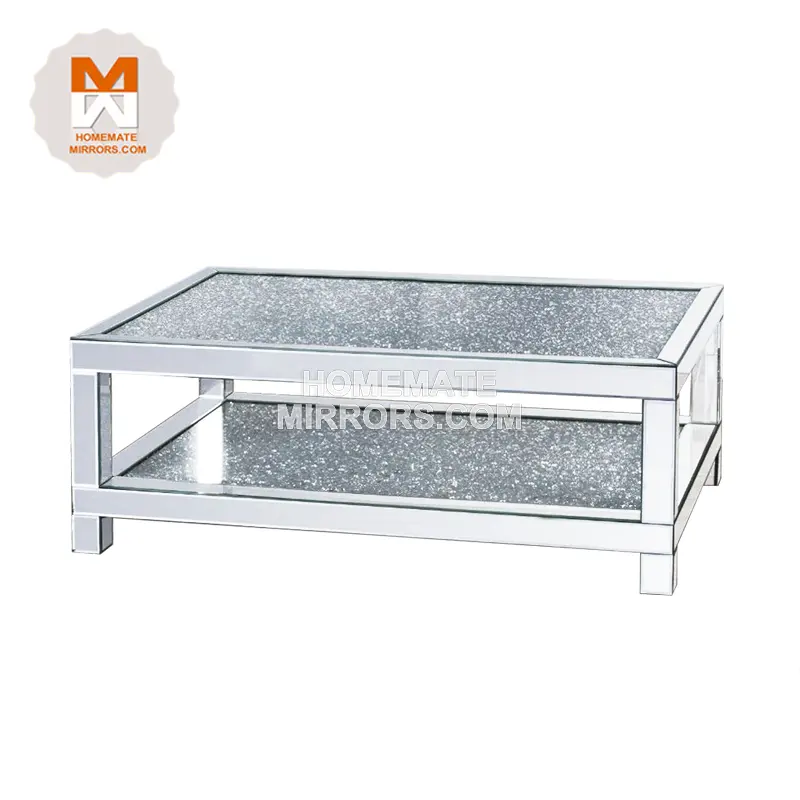 Mesa de centro con espejo de cristal competitivo de Venta caliente con tapa de diamantes triturados