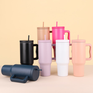 Diseño personalizado de acero inoxidable aislado al vacío 40 oz vaso moderno mango de paja tapa ecológica sin BPA taza de viaje de aventura - Product Image 2