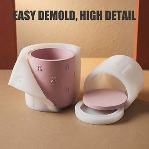 Gypsum Cement Cherry Candle Cup Silicone <b>Mold</b> (with Lid) Suitable for Storage Jar Silicone <b>Mold</b> - Product Image 4