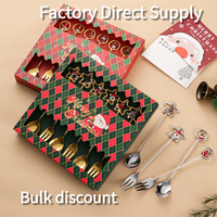 Dingyong OEM/ODM Ensemble de couverts modernes en acier inoxydable poli miroir, cuillère à dessert de Noël, fourchette à fruits, pour fêtes, maison, vacances, service de table et thé