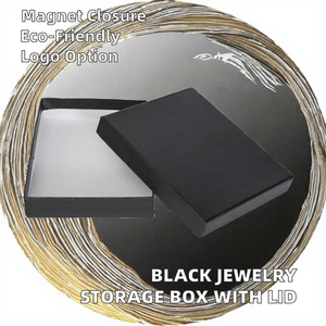 Boîte de rangement pour bijoux en carton recyclable noir avec couvercle, doublée d'une éponge, imprimée avec du papier d'or, estampée, enduite de UV et vernie - Product Image 3