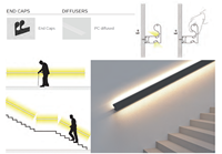 Profilé LED en alliage d'aluminium pour l'éclairage de la main courante d'escalier Surface anodisée T5 Temper