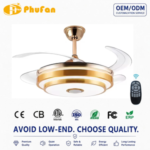Lámpara <span class=keywords><strong>de</strong></span> <span class=keywords><strong>Techo</strong></span> Inteligente RGB Retráctil Moderna con <span class=keywords><strong>Ventilador</strong></span> <span class=keywords><strong>de</strong></span> Motor DC, Certificación CE, para Hogar y Oficina, Material del Cuerpo <span class=keywords><strong>de</strong></span> la Lámpara en Cobre y Plástico - Product Image 1