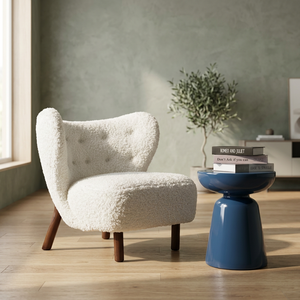 Modern Sherpa Tufted Armchair With Wood Legs Leisure Chair Living Room Furniture - Product Image 2
