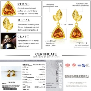 Fancy Gioielli 14K Placcato Oro 925 <span class=keywords><strong>Triangolo</strong></span> Cut Naturale Della Pietra Preziosa di Colore Giallo Citrino <span class=keywords><strong>Orecchini</strong></span> di Goccia EI009 - Product Image 6