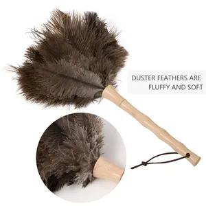 Household Cleaning Wood Long Handle Duster Ostrich Feather Cleaning Duster For Car Bookcase Block Fragile Desk Office