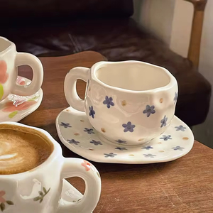Nordic French Vintage Floral Luxury <b>Ceramic</b> Coffee Mug Saucer Set Spoon Hand Painted Underglaze Custom Logo Microwave Dishwasher - Product Image 5