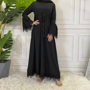 Limanying supply Elegant black women abaya maxi dress Dubai lacey kaftan casual tunics dresses tops for women