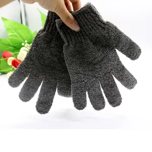 Natural Bamboo Charcoal Fiber Dual Texture Deep Cleaning Shower Bath Gloves Exfoliating Body Scrubber Massage Mitts