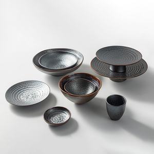 2025 JIUJIUJU nuevo estilo Color esmalte reactivo diseño de piedra Retro juego de vajilla de porcelana plato utilizado para restaurantes japoneses - Product Image 5